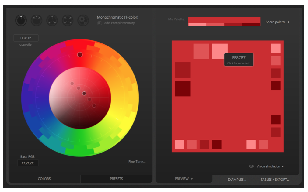 Choix de la palette de couleurs